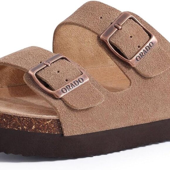 Women Suede Sandals Cork Footbed Summer Slides Adjustable Buckle 9 - Picture 1 of 8